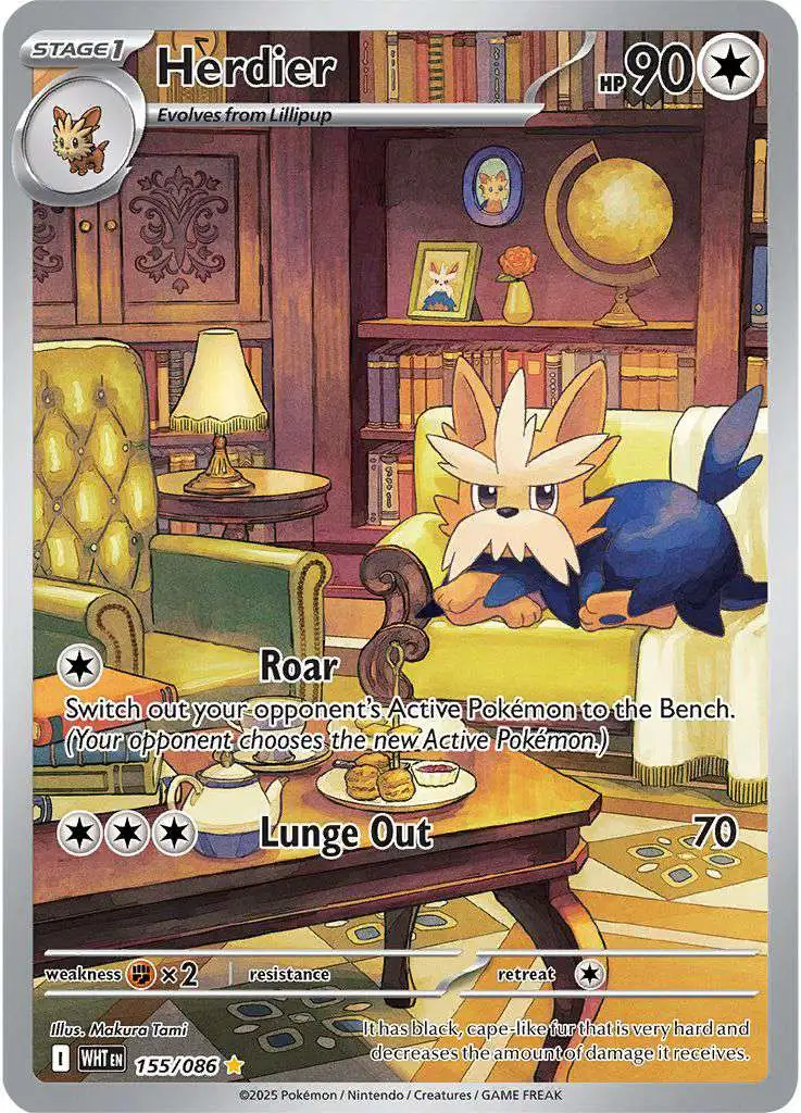 Pokemon Trading Card Game White Flare Illustration Rare Herdier #155