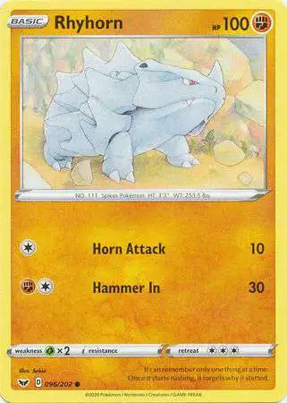 Pokemon Trading Card Game Sword & Shield Base Set Common Rhyhorn #96