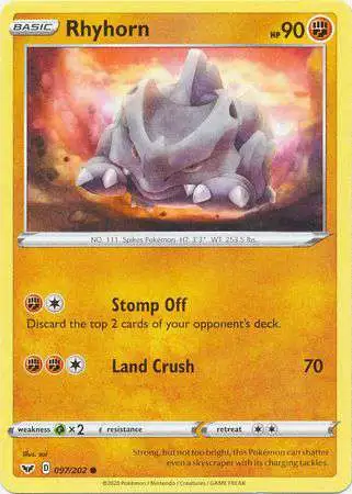 Pokemon Trading Card Game Sword & Shield Base Set Common Rhyhorn #97