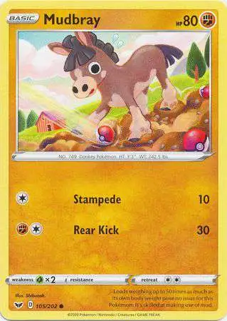 Pokemon Trading Card Game Sword & Shield Base Set Common Mudbray #105