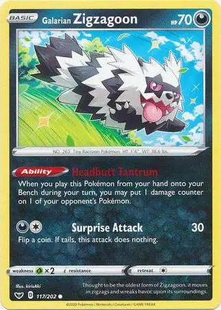 Pokemon Trading Card Game Sword & Shield Base Set Common Galarian Zigzagoon #117