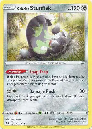Pokemon Trading Card Game Sword & Shield Base Set Uncommon Galarian Stunfisk #132