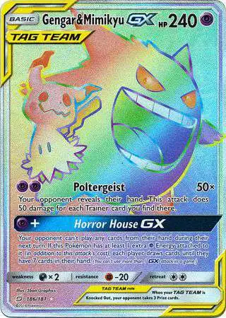 Pokemon Trading Card Game Sun & Moon Team Up Secret Rare Gengar & Mimikyu GX #186