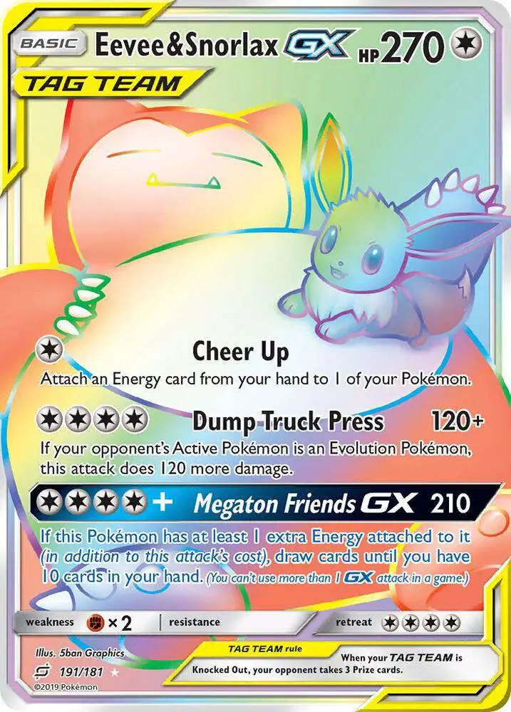 Pokemon Trading Card Game Sun & Moon Team Up Secret Rare Eevee & Snorlax GX #191 [Lightly Played]