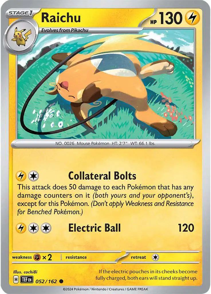 Pokemon Scarlet Violet Temporal Forces Single Card Common Raichu 52 - ToyWiz