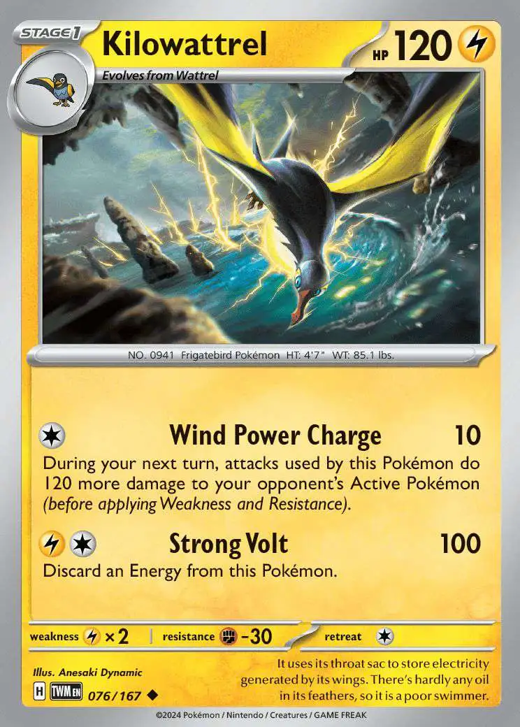 Pokemon Trading Card Game Twilight Masquerade Uncommon Kilowattrel #76
