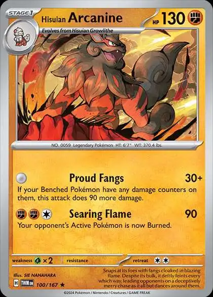 Pokemon Trading Card Game Scarlet & Violet Twilight Masquerade Rare Hisuian Arcanine #100