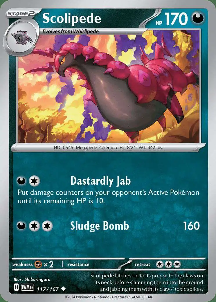 Pokemon Trading Card Game Scarlet & Violet Twilight Masquerade Uncommon Scolipede #117