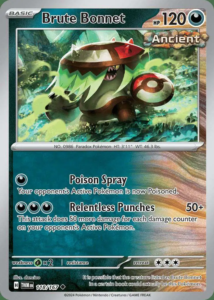 Pokemon Trading Card Game Scarlet & Violet Twilight Masquerade Uncommon Brute Bonnet #118