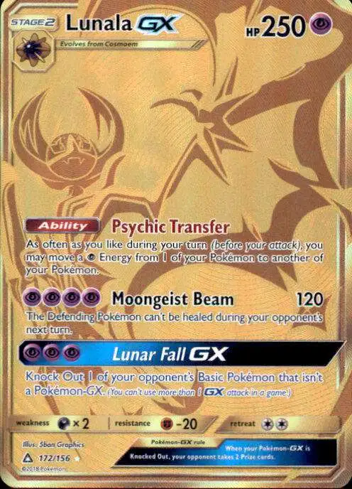 Pokemon Trading Card Game Sun & Moon Ultra Prism Secret Rare Lunala GX #172