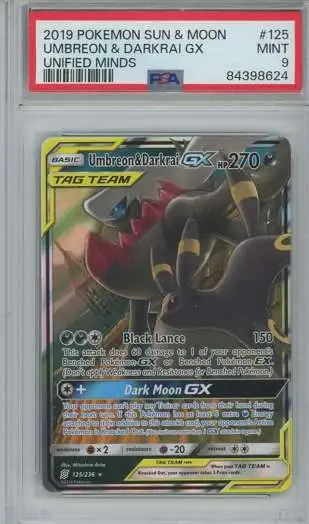 Pokemon Trading Card Game Sun & Moon Unified Minds Umbreon & Darkrai GX Ultra Rare Graded Card #125 [PSA 9]