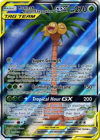 Pokemon Trading Card Game Sun & Moon Unified Minds Ultra Rare Rowlet & Alolan Exeggutor GX #215 [Heavily Played]