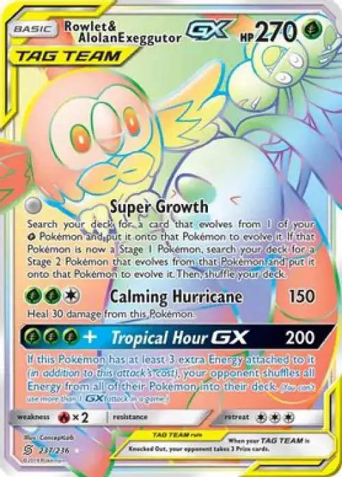 Pokemon Trading Card Game Sun Moon Unified Minds Single Card Secret Rare Rowlet Alolan Exeggutor GX 237 - ToyWiz Pokemon Trading Card Game Sun Moon Unified Minds Single Card Secret Rare Rowlet Alolan Exeggutor GX 237 - ToyWiz