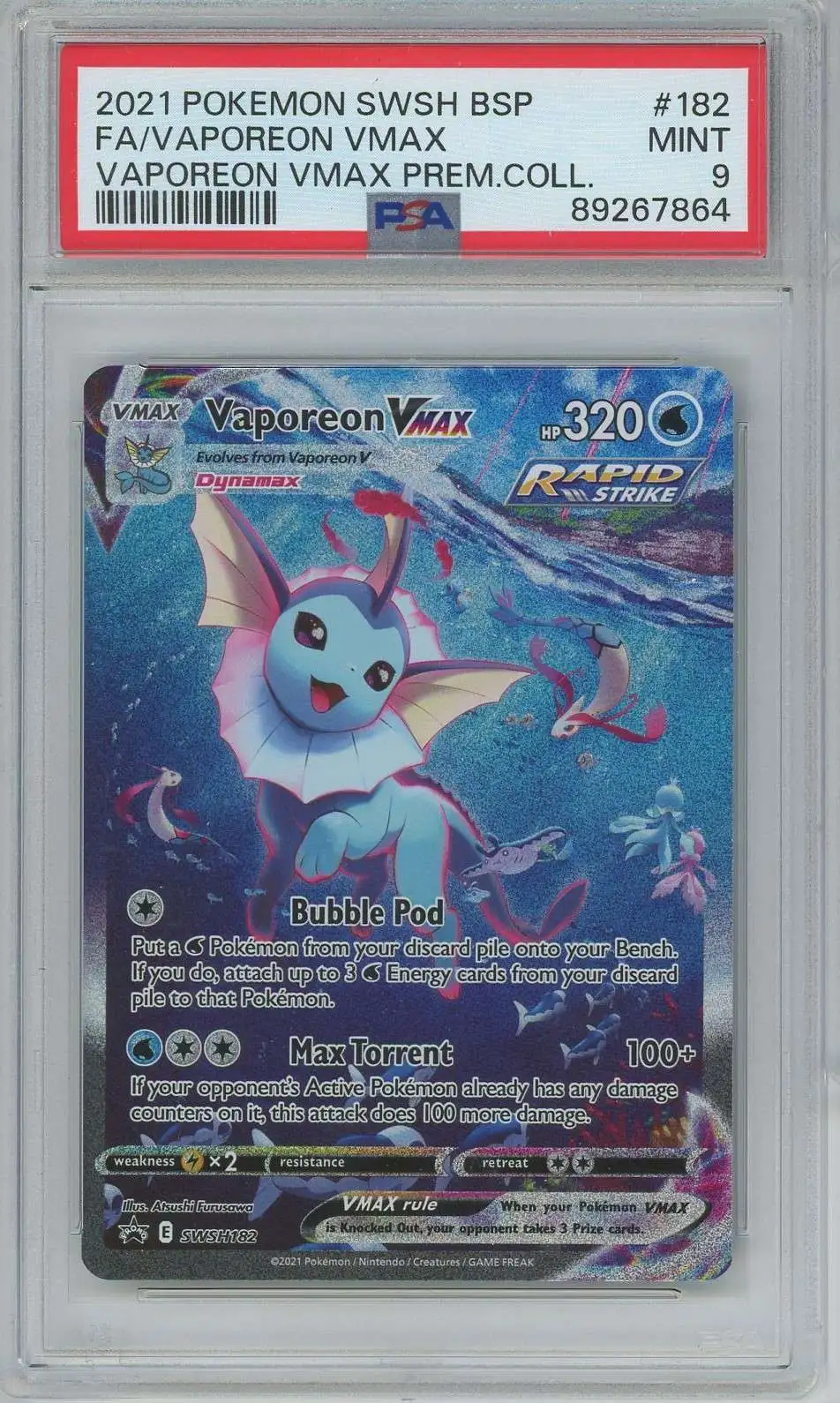 Pokemon Trading Card Game Sword & Shield Vaporeon Vmax SWSH182 [PSA 9]