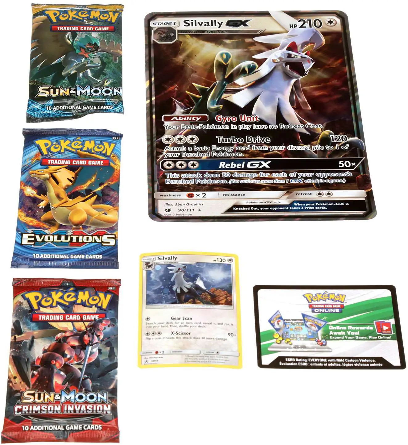 more Promo 4 Booster Packs Pokemon TCG Shiny Silvally Figure Collection Box 