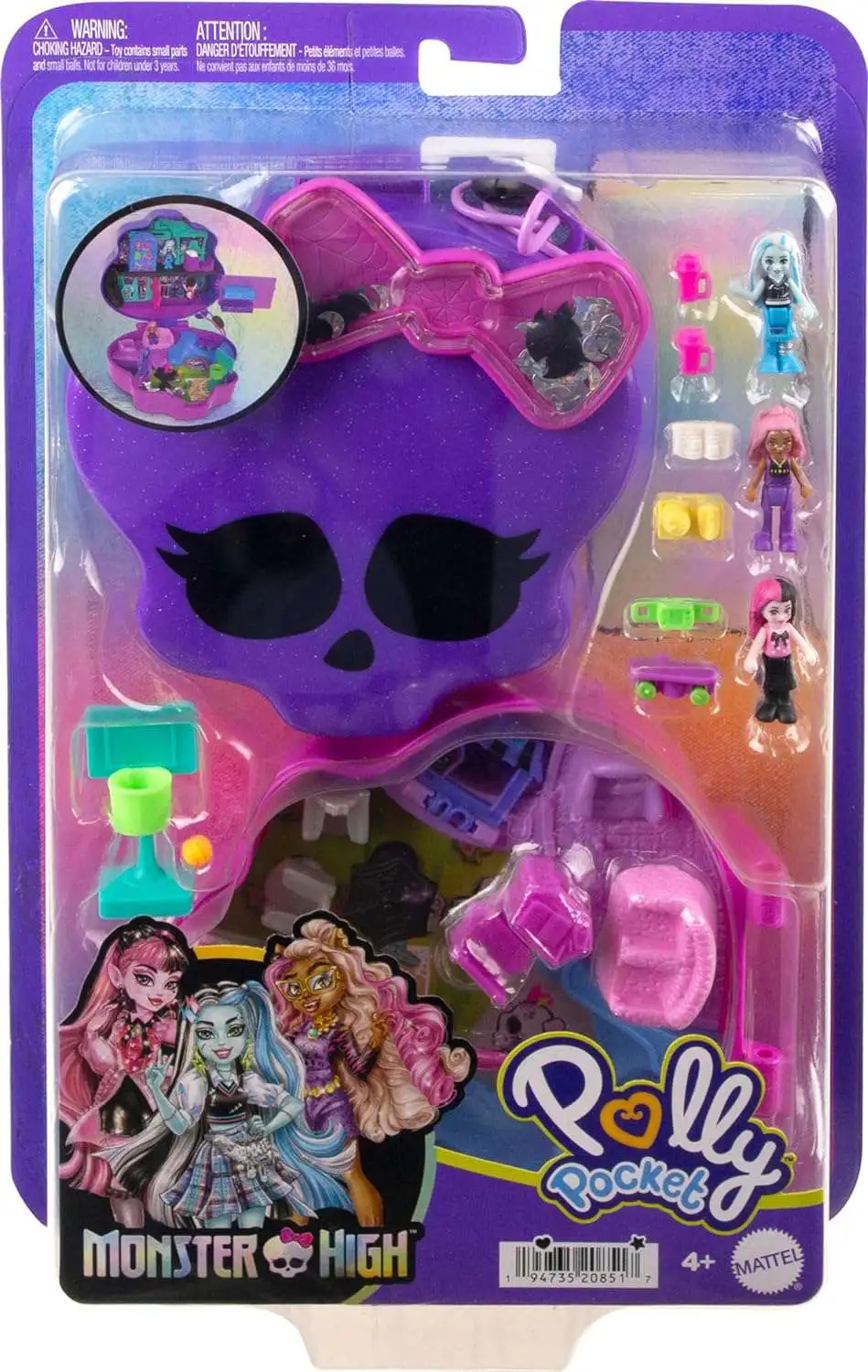 Polly Pocket Compact Monster High Playset [with Draculaura, Clawdeen Wolf & Frankie Stein Micro Figures!]