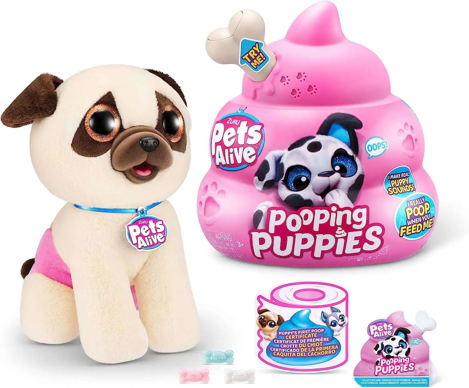 Pets Alive Pooping Puppies Pug Interactive Plush [Brown Bone]