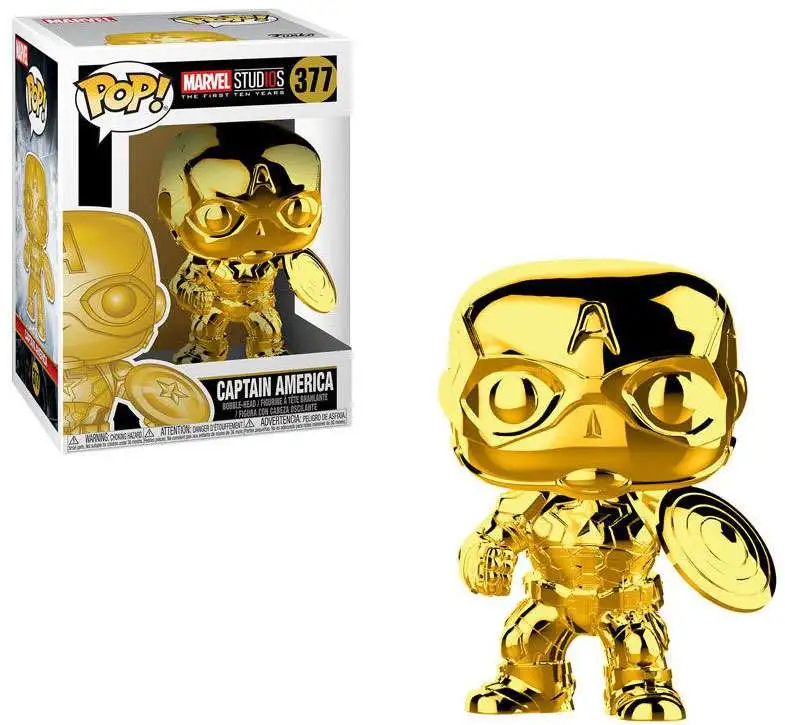 Funko Marvel Studios 10 POP! Marvel Captain America Vinyl Bobble Head #377 [Gold Chrome]