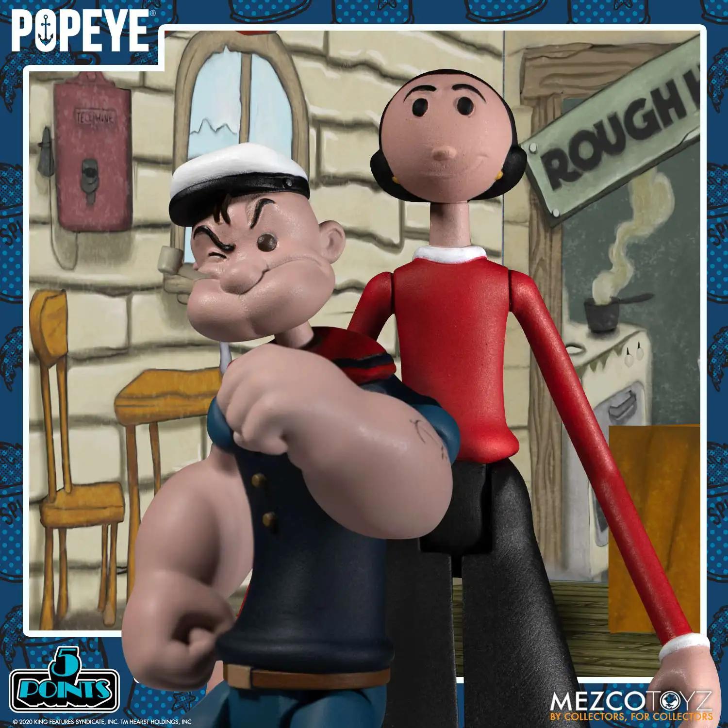 Popeye the Sailor Man 5 Points Popeye, Olive Oyl, Bluto, Rough House & Cafe  Playset Deluxe Action Figure Boxed Set