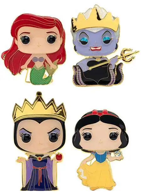 Funko Disney POP! Pin Ariel, Ursula, Snow White & Evil Queen Set of 4 Large  Enamel Pins