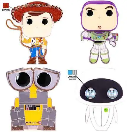Funko Disney / Pixar POP! Pin Woody, Wall-E, Eve, Buzz & Alien Set of 4 Large Enamel Pins