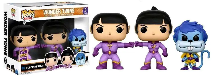 Funko DC Super Heroes POP! Heroes Wonder Twins Exclusive Vinyl Figure 3-Pack [Zan, Jayna & Gleek]