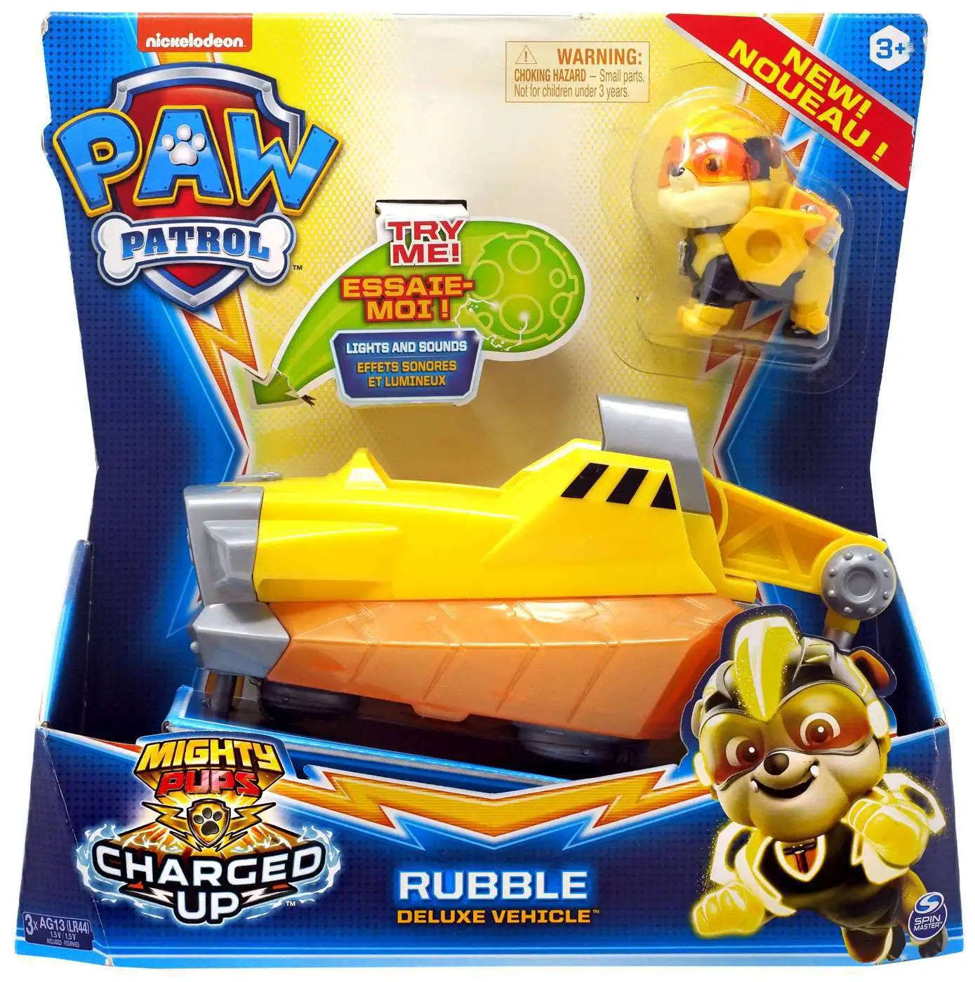 PAW Patrol Mighty Pups Charged Up Rubble Deluxe Vehicle with Lights 