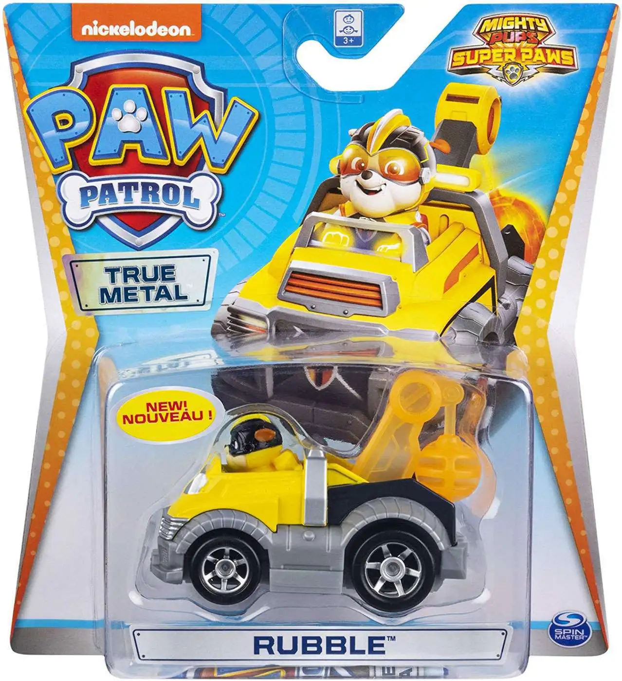 Paw Patrol Mighty Pups Super Paws True Metal Rubble Diecast Car [Mighty Pups Super Paws, Damaged Package]