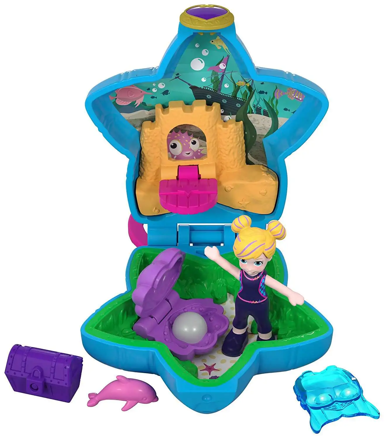 Polly Pocket Tiny World Beach with Polly & Dolphin Playset [World 4, Loose]