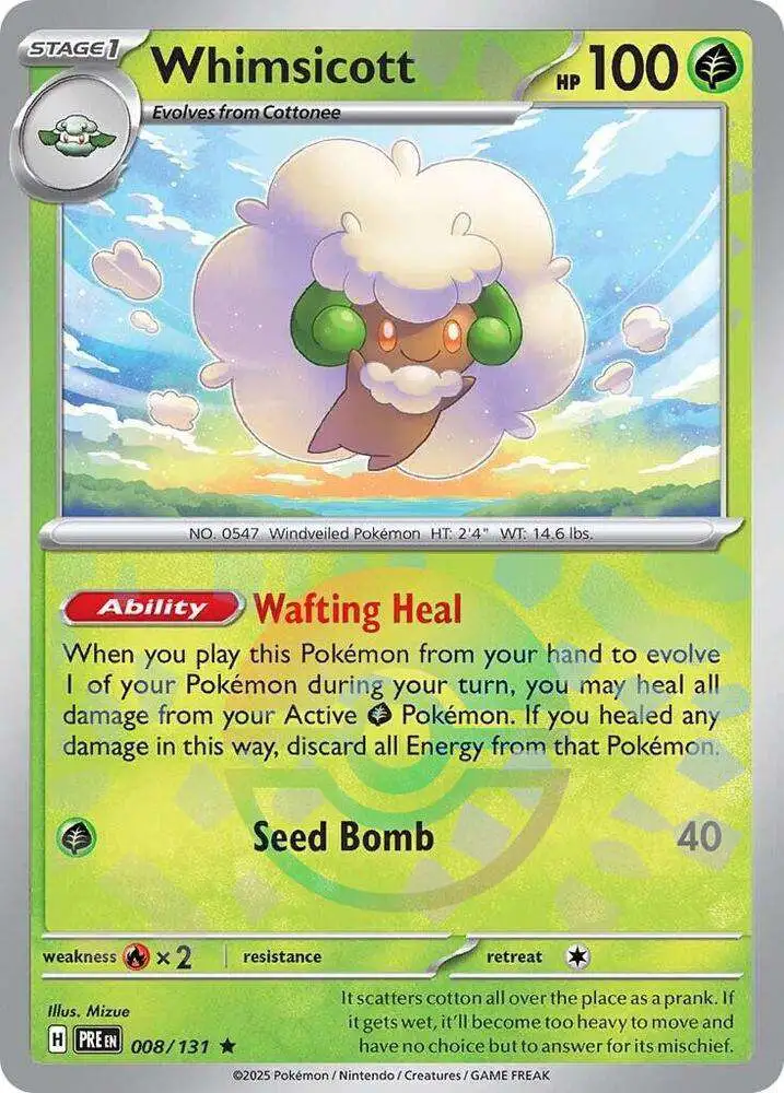 Pokemon Trading Card Game Prismatic Evolutions Rare Whimsicott #8 [Poke Ball Pattern]