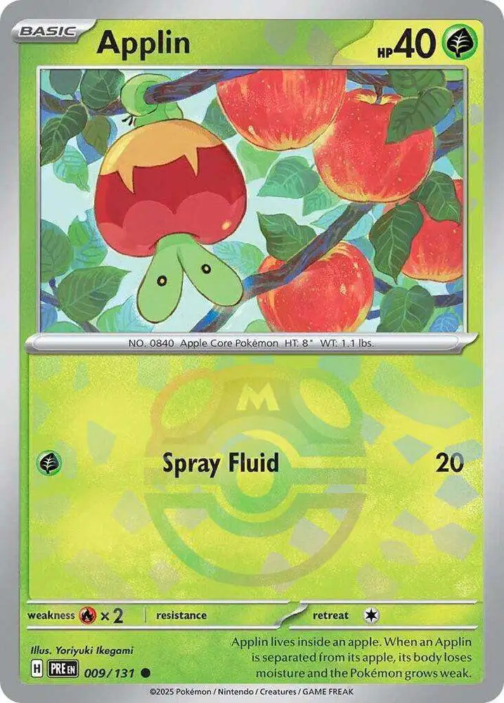 Pokemon Trading Card Game Prismatic Evolutions Common Applin #9 [Master Ball Pattern]