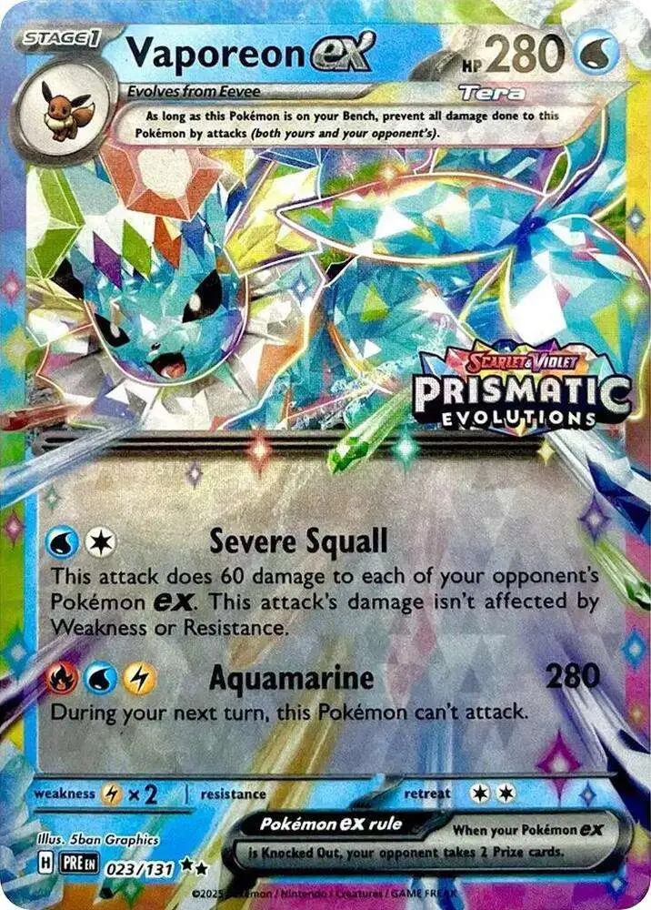Pokemon Trading Card Game Prismatic Evolutions Double Rare Vaporeon ex #23  [Prismatic Evolutions Stamp]