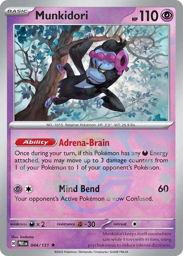 Pokemon Trading Card Game Prismatic Evolutions Single Card Rare Munkidori  44 Master Ball Pattern - ToyWiz