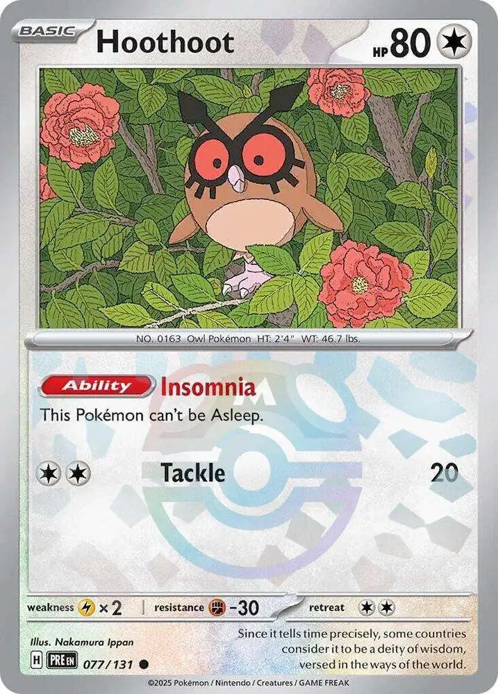Pokemon Trading Card Game Prismatic Evolutions Single Card Common Hoothoot  77 Master Ball Pattern - ToyWiz