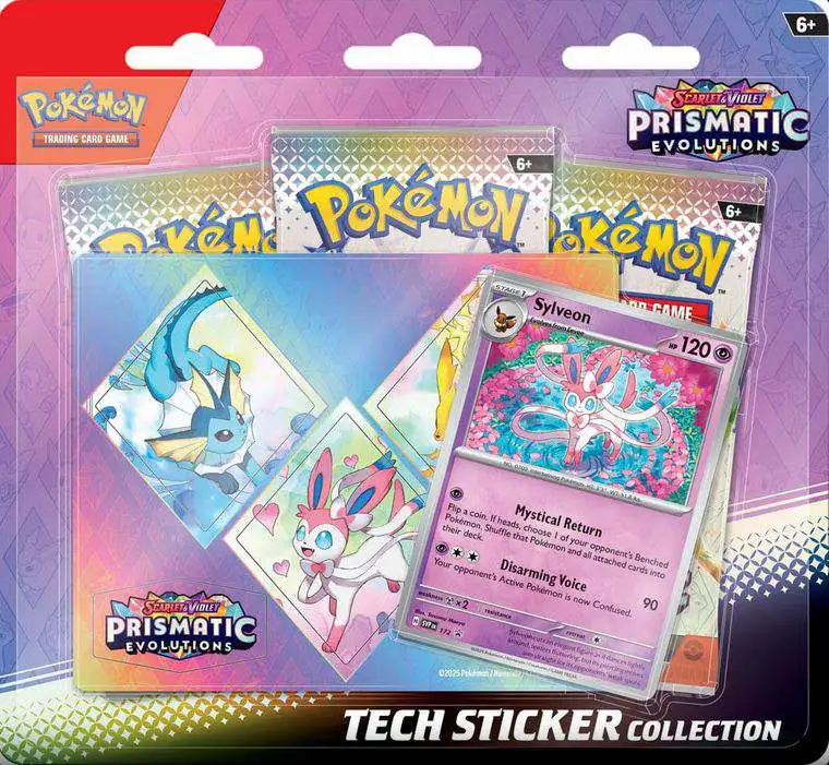 Pokemon Scarlet & Violet Prismatic Evolutions Sylveon Tech Sticker Collection [3 Booster Packs, Shiny Promo Card & Sticker]