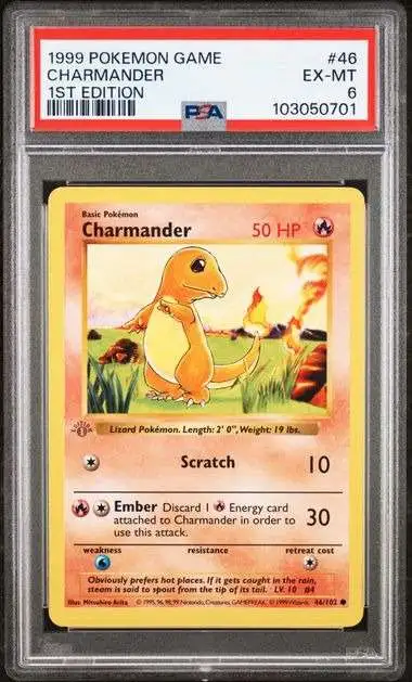 Nintendo Pokemon Trading Card Game Base Set Charmander [1st Edition, Grey Stamp] [PSA 6]