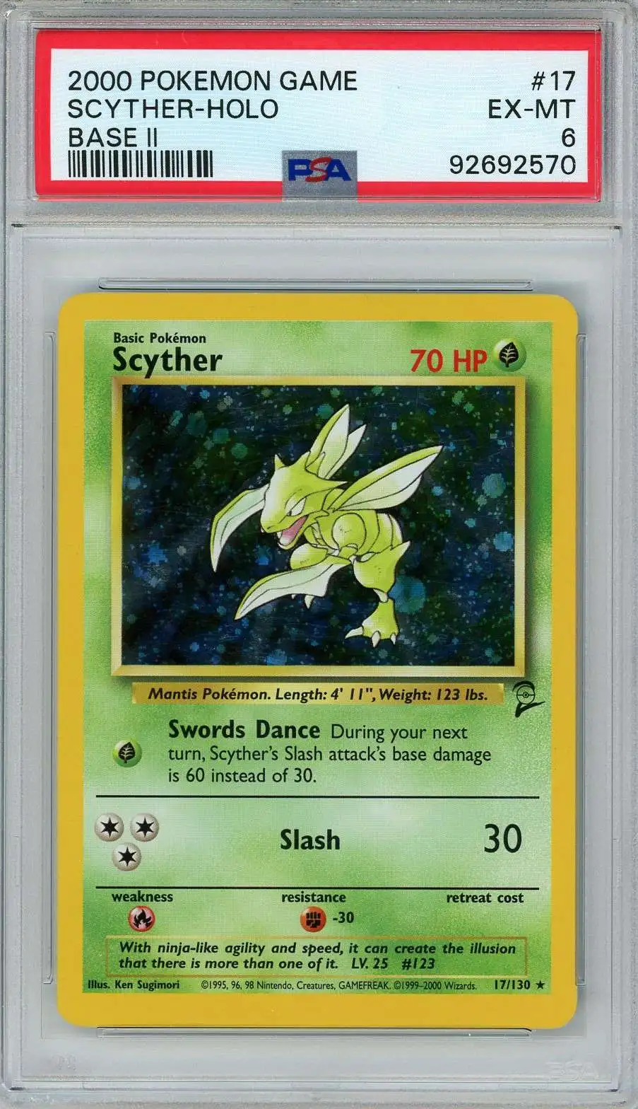 Pokemon Base Set 2 Holo Scyther #17 [PSA 6]