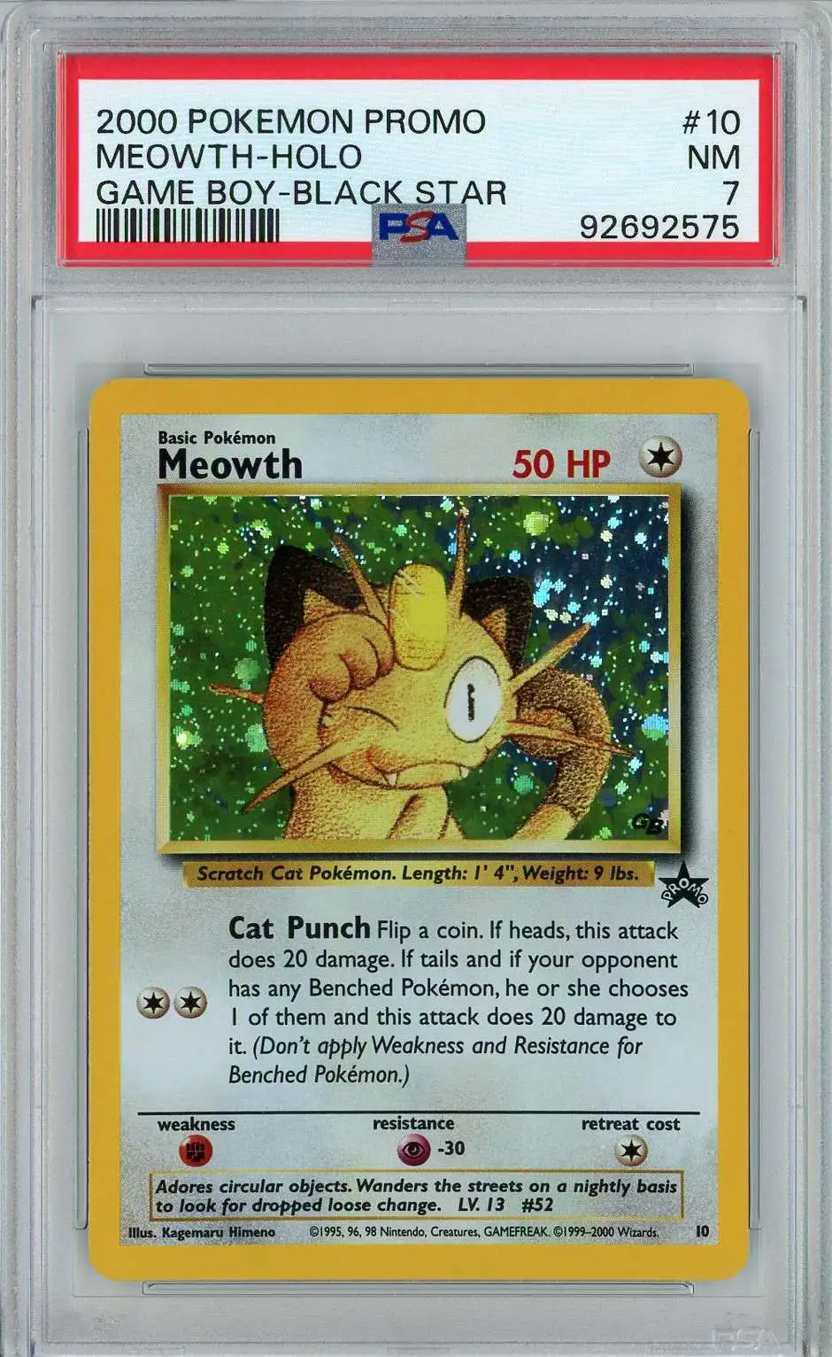 Pokemon Single Card Holo Meowth Game Boy - Black Star 10 PSA 7