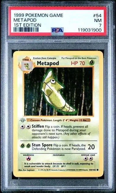 Pokemon Trading Card Game Base Set Common Metapod #54 [1st Edition, Grey Stamp] [PSA 7]
