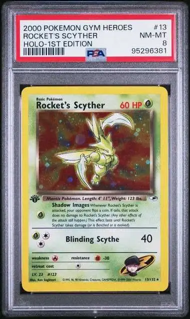 Pokemon Gym Heroes Holo Rare Rocket's Scyther #13 [1st Edition] [PSA 8]