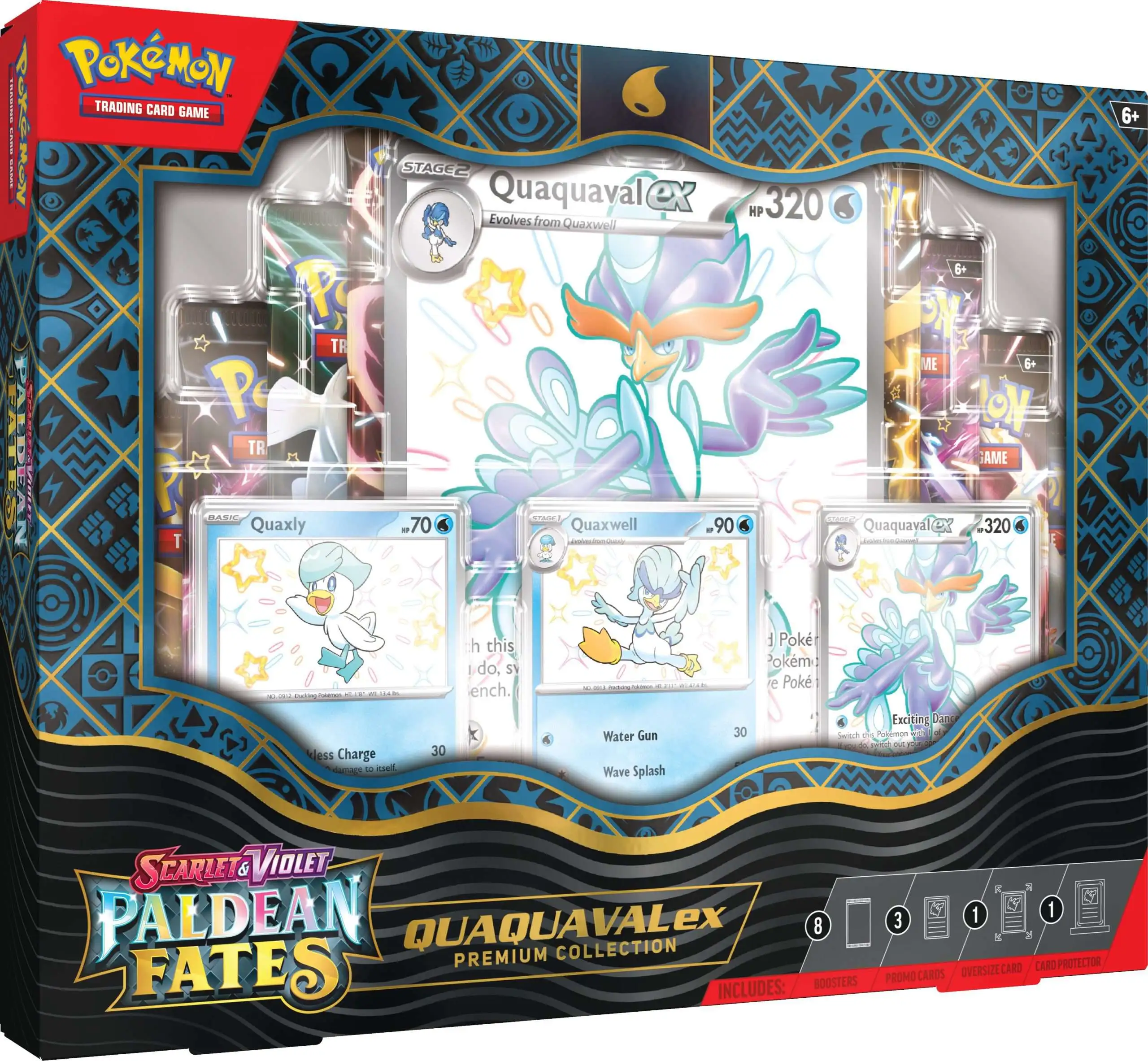 Pokemon Scarlet & Violet Paldean Fates Quaquaval ex Premium Collection [8 Booster Packs, 3 Etched Foil Promo Cards, Oversize Card & More]