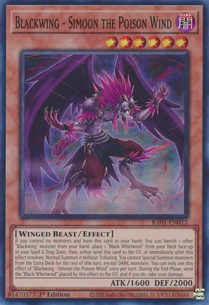 YuGiOh Trading Card Game 25th Anniversary Rarity Collection Super Rare Blackwing - Simoon the Poison Wind RA01-EN012