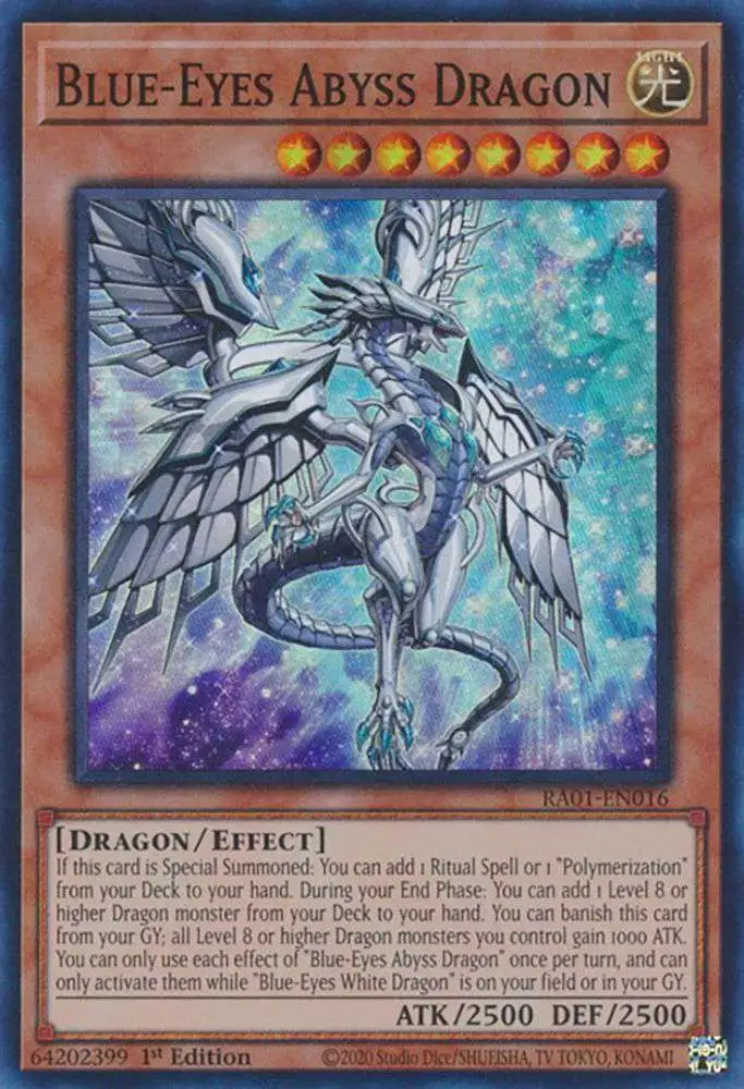 YuGiOh Trading Card Game 25th Anniversary Rarity Collection Collector Rare Blue-Eyes Abyss Dragon RA01-EN016