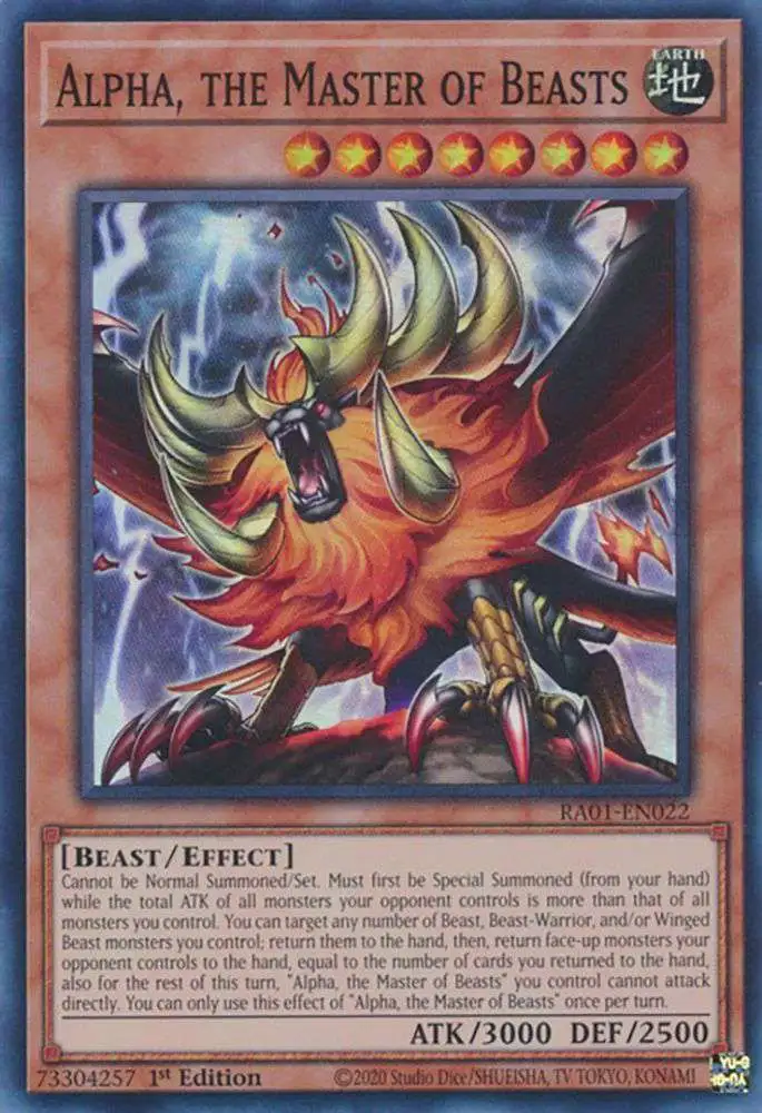 YuGiOh Trading Card Game 25th Anniversary Rarity Collection Platinum Secret Rare Alpha, the Master of Beasts RA01-EN022