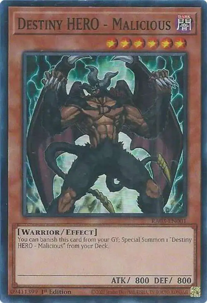 YuGiOh Trading Card Game Quarter Century Bonanza Super Rare Destiny HERO - Malicious RA03-EN001
