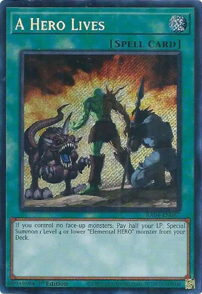 YuGiOh Trading Card Game Quarter Century Stampede Secret Rare A Hero Lives RA04-EN087