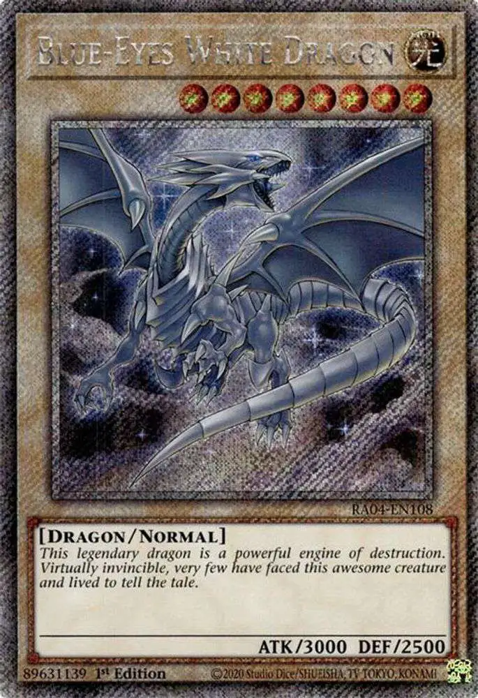 YuGiOh Trading Card Game Quarter Century Stampede Single Card Platinum  Secret Rare Blue-Eyes White Dragon RA04-EN108 8th Art - ToyWiz