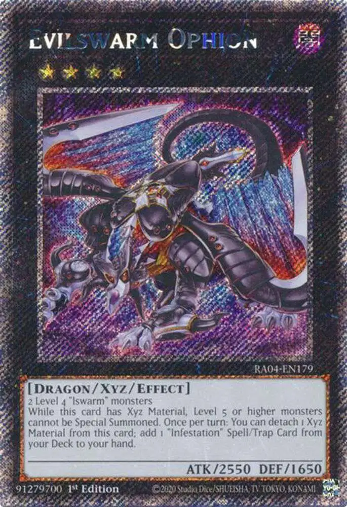 YuGiOh Trading Card Game Quarter Century Stampede Platinum Secret Rare Evilswarm Ophion RA04-EN179