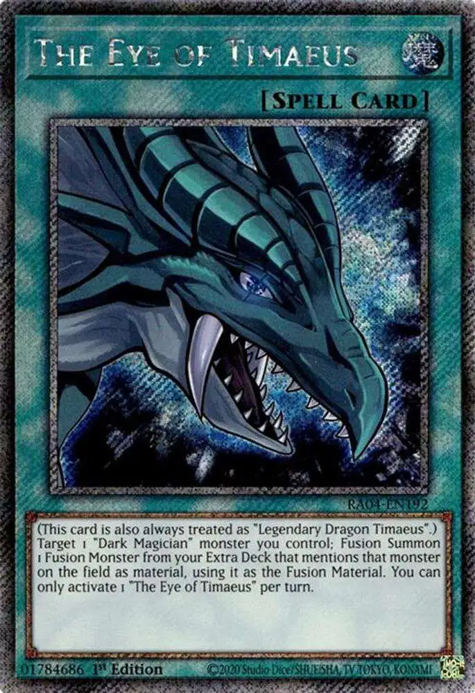 YuGiOh Trading Card Game Quarter Century Stampede Platinum Secret Rare The Eye of Timaeus RA04-EN192