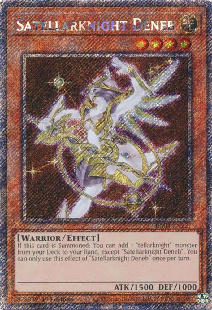 YuGiOh Trading Card Game Quarter Century Stampede Platinum Secret Rare Satellarknight Deneb RA04-EN227